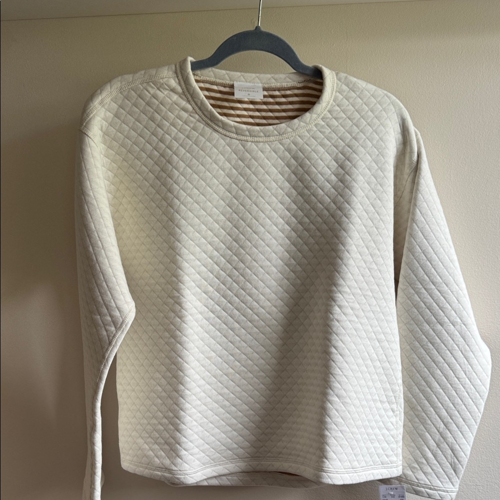J. Crew Women Quilted Crewneck Sweatshirt in Cream, reversible, size M , New